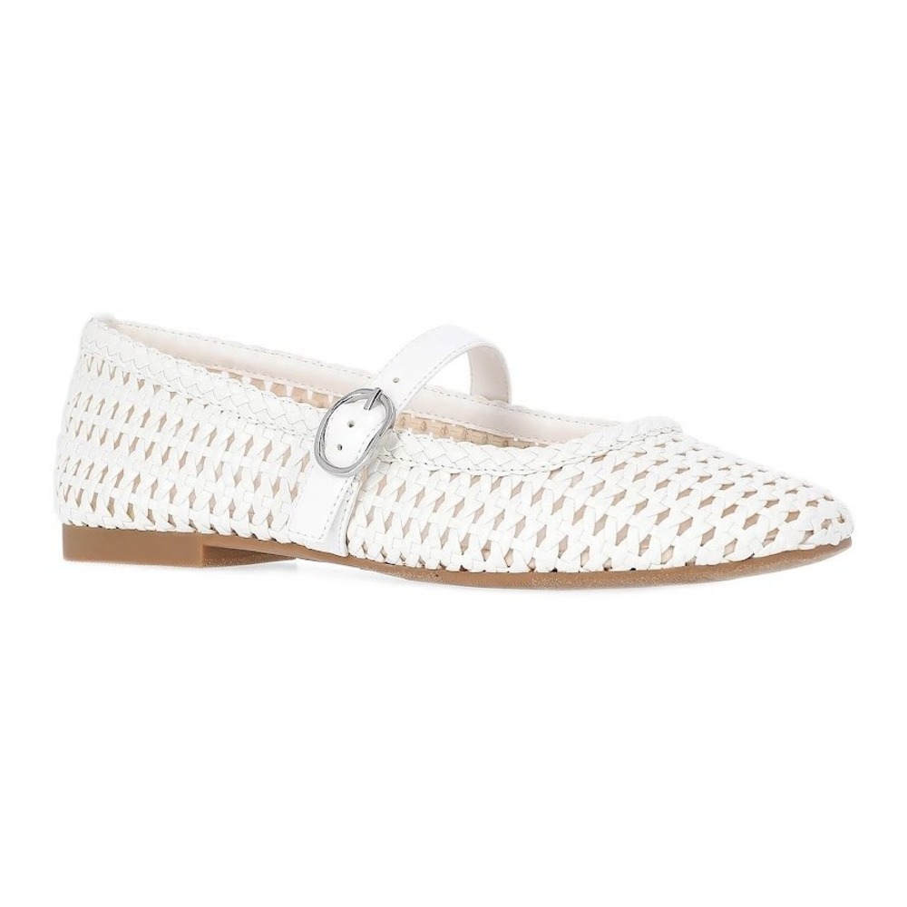 Time and Tru Women Woven Ballet Flats White Mary Jane Buckle Strap Size 11 NEW